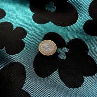 Taffetas motif fleurs vintage bleu canard et cachou 1 