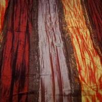 Taffetas plisse rayures bordeaux rose poudre mandarine et dentelle brune 2