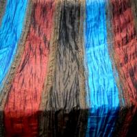 Taffetas plisse rayures rouille bleu electrique caramel et dentelle brune 1