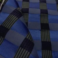 Tissu ameublement carreaux satin bleu noir 1 