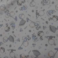 Tissu coton blanc imprime motifs enfant bleu gris