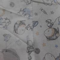 Tissu coton blanc imprime motifs enfant bleu gris