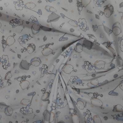 Tissu coton blanc imprime motifs enfant bleu gris009