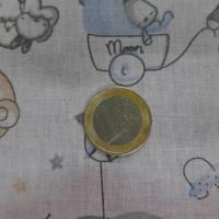 Tissu coton blanc imprime motifs enfant bleu gris