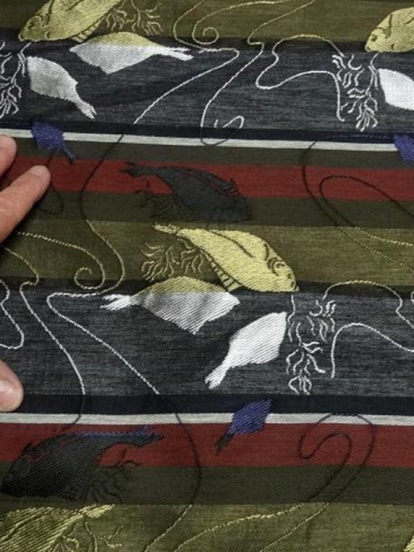 Tissu coton melange damasse motif poissons 3 