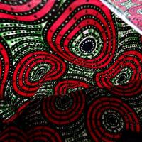 Tissu coton wax cercles vert fuchsia