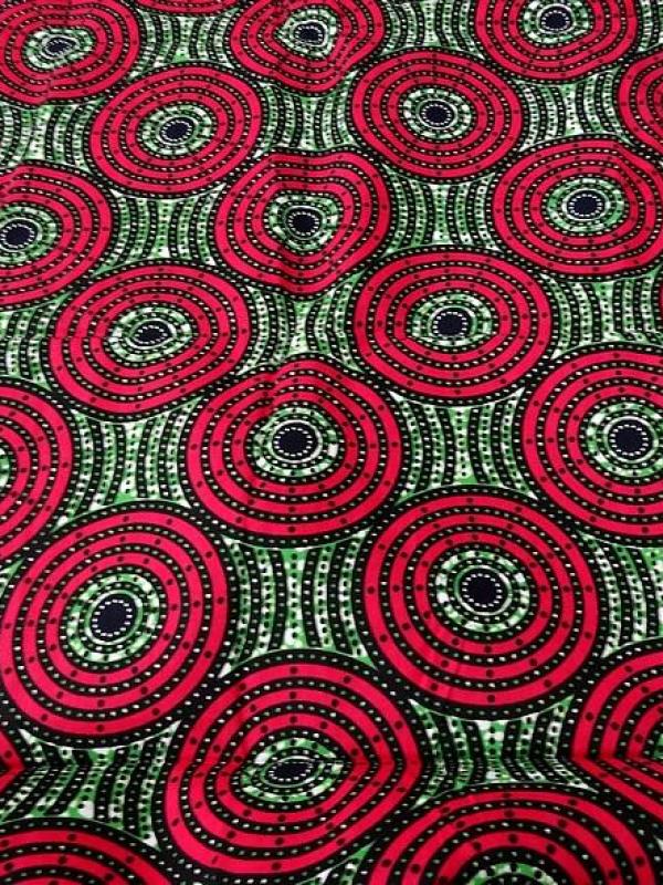 Tissu coton wax cercles vert fuchsia