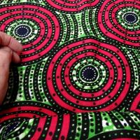 Tissu coton wax cercles vert fuchsia