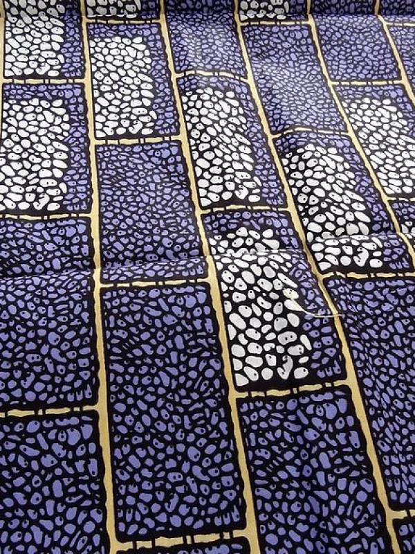 Tissu wax frises geometriques amethyste blanc paille