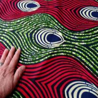 Tissu coton wax vagues fuchsia et vert