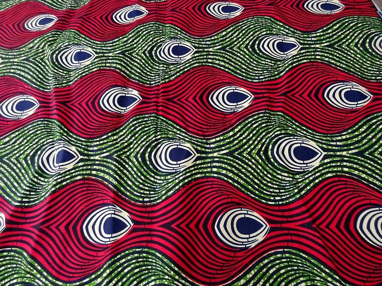 Tissu wax vagues fuchsia et vert