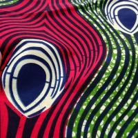 Tissu coton wax vagues fuchsia et vert