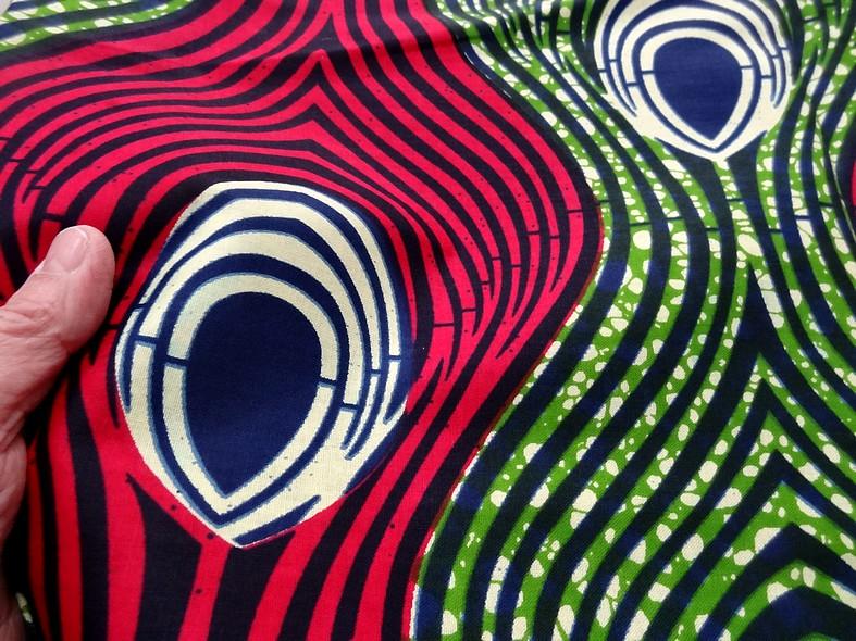 Tissu coton wax vagues fuchsia et vert