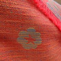 Tissu damassé orange chiné bleu 03