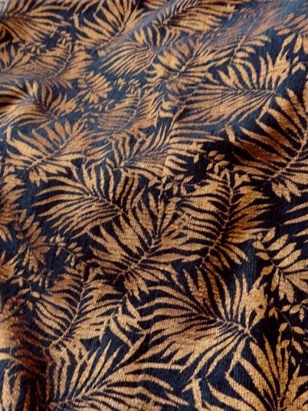Tissu jacquard motif fougere veours noir et mordore 2 