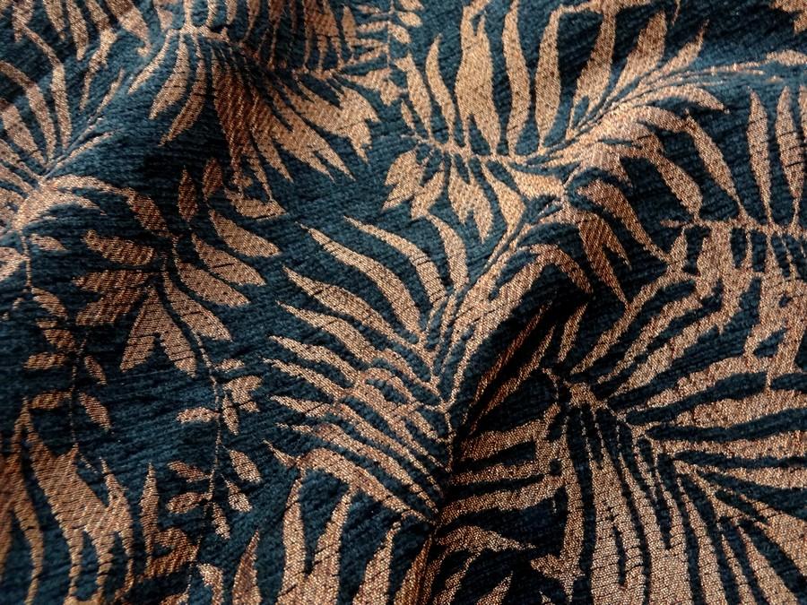 Tissu jacquard motif fougere veours noir et mordore 5