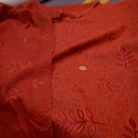 Tissu melange corail orange motifs damasses sorbier 2