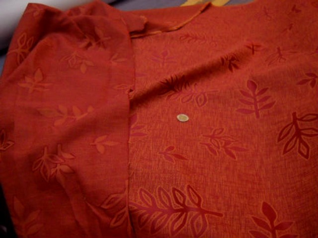 Tissu melange corail orange motifs damasses sorbier 2
