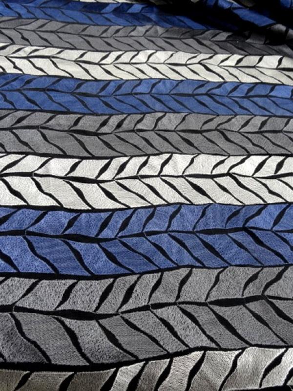 Tissu polyester brode epis de ble bleu gris clair et fonce 3 