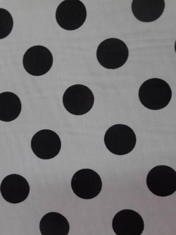 Tissu popeline coton blanc a pois noir