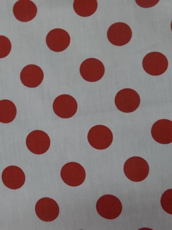 Tissu popeline coton blanc a pois rouge