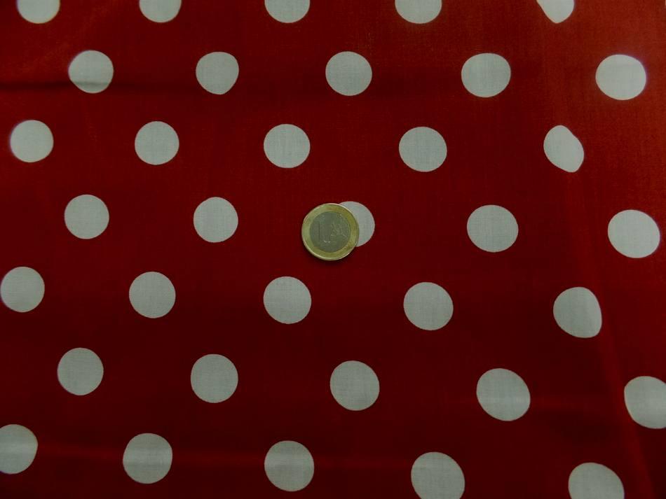 Tissu popeline coton rouge a pois blanc