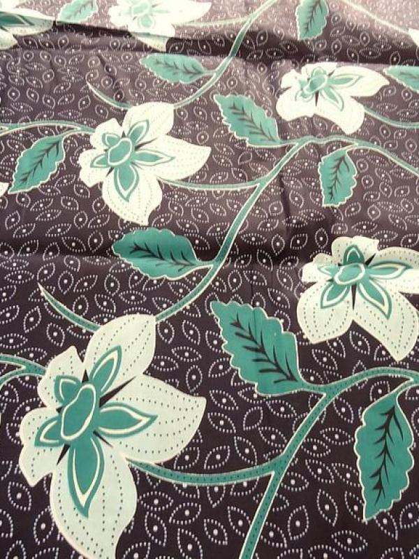 Tissu wax fond marine grosses fleurs turquoise blanc