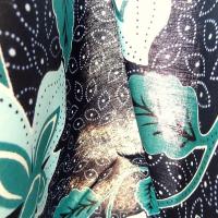 Tissu wax coton fond marine grosses fleurs turquoise blanc