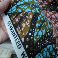 Tissu wax feuillage rose glycine et bleu turquoise