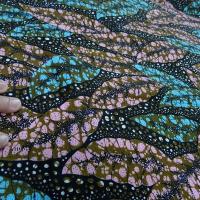 Tissu wax feuillage rose glycine et bleu turquoise
