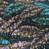 Tissu wax feuillage rose glycine et bleu turquoise