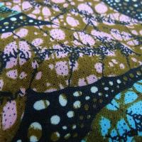 Tissu wax feuillage rose glycine et bleu turquoise