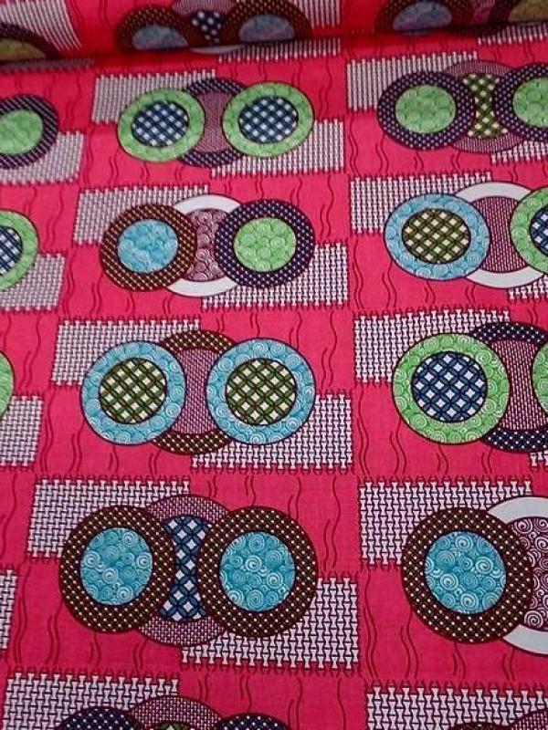 Tissu wax rose vif motif cercles