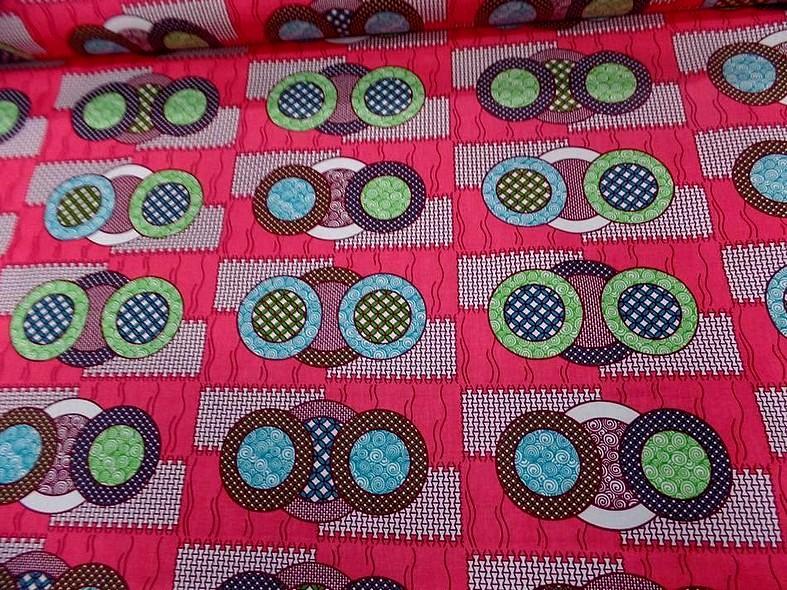 Tissu wax rose vif motif cercles