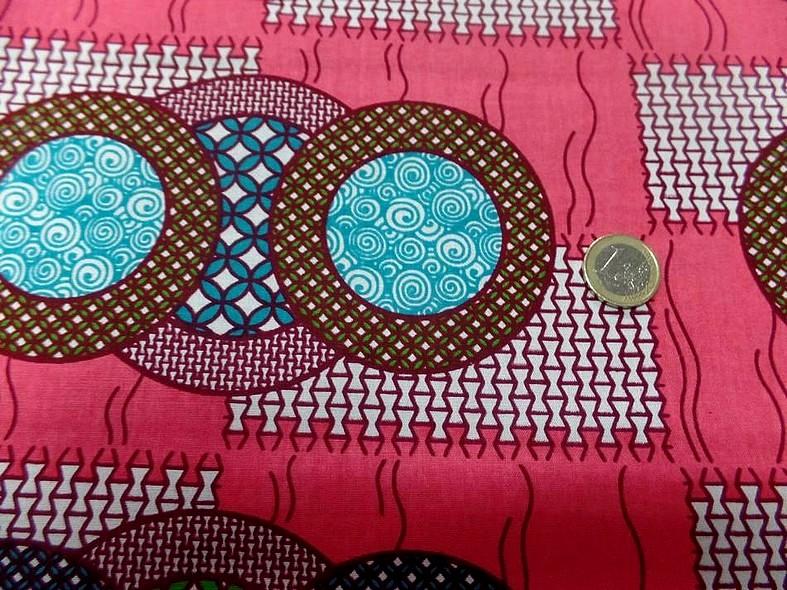 Tissu wax rose vif motif cercles 2