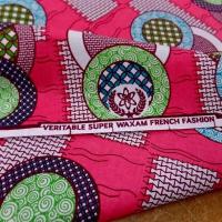 Tissu wax rose vif motif cercles 3