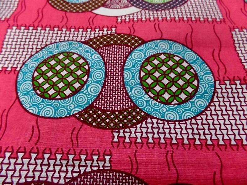Tissu wax rose vif motif cercles 5