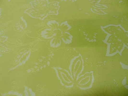 Toile coton anis clair faconne fleurs 1