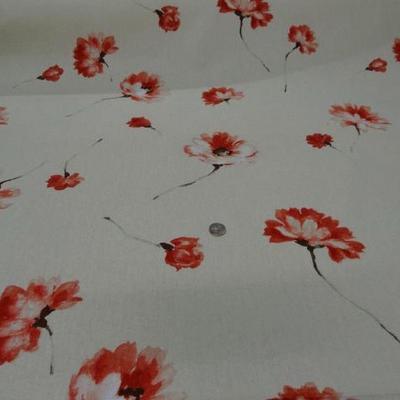 Toile coton beige imprime fleurs