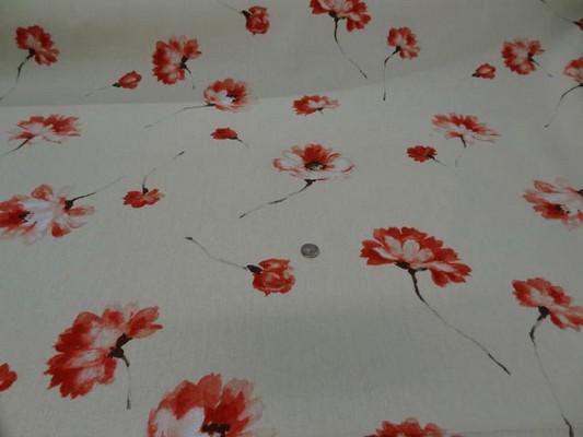 Toile coton beige imprime fleurs
