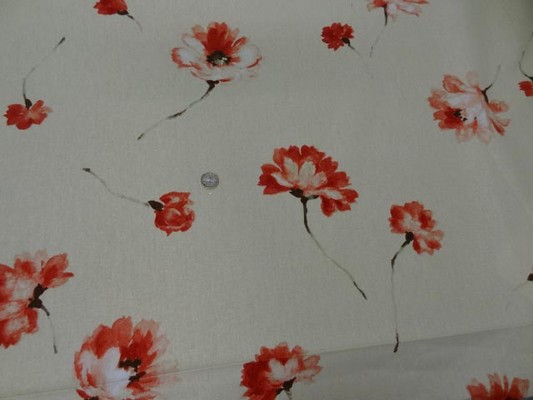 Toile coton beige imprime fleurs7