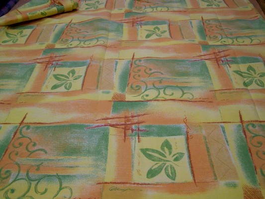 Toile coton imprimée jaune-orange-vert 1