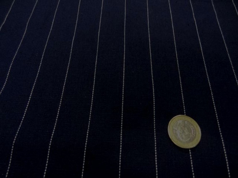 Toile coton lin bleu marine rayure tennis blanche 3