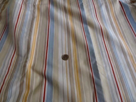 Toile coton rayée beige-ocre-bleu ciel-rouge 01