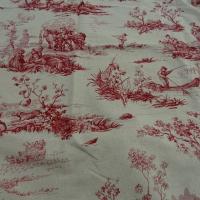 Toile de jouy en lin ecru motif vieux rose 1