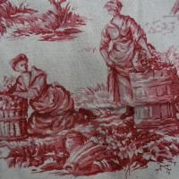 Toile de jouy en lin ecru motif vieux rose 4 