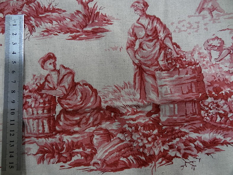 Toile de jouy en lin ecru motif vieux rose 4