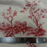 Toile de jouy en lin ecru motif vieux rose 5