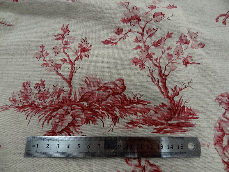 Toile de jouy en lin ecru motif vieux rose 5