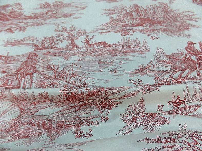 Toile de jouy fond blanc casse chasse a courre bordeaux 11